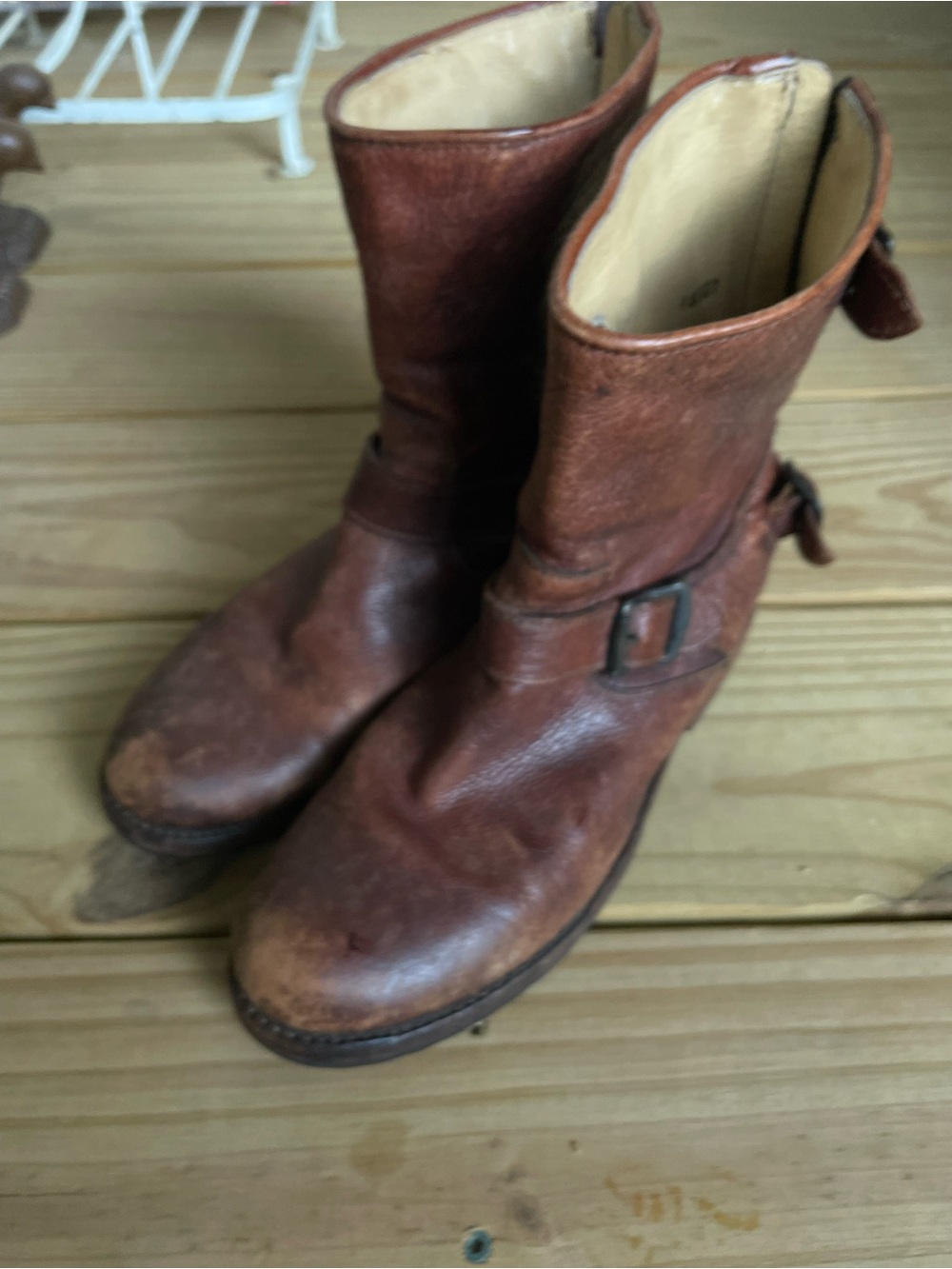 Women's Brown Frye Veronica Leather short Moto Buckle Boots- sz 8